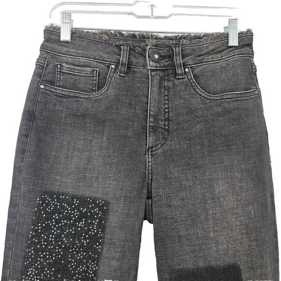 Joseph Ribkoff Rhinestone Frayed Skinny Jeans Washed Black Women’s Size 8 Artsy - Picture 3 of 13